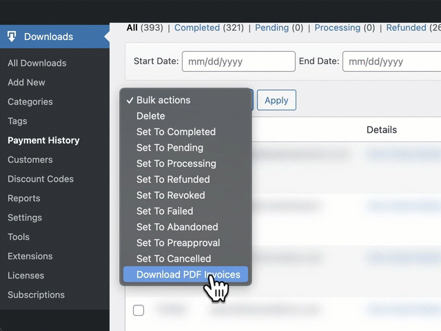 The new bulk action, added by this plugin