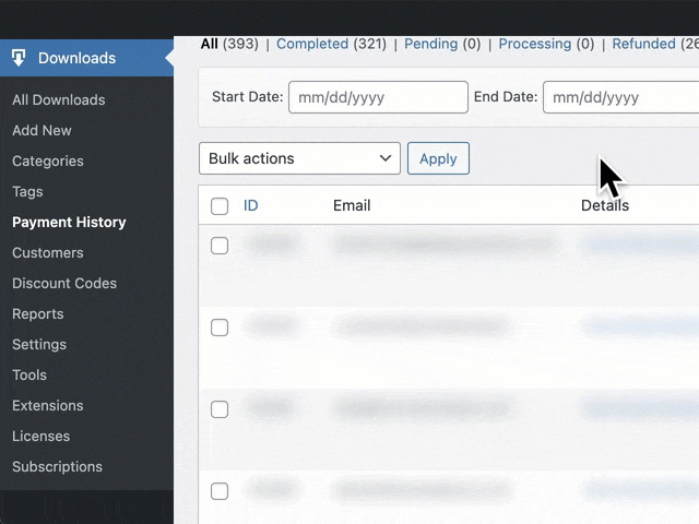 Demo of the bulk action