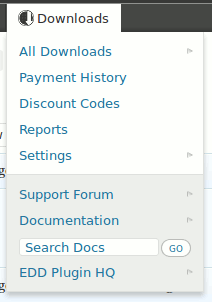 Easy Digital Downloads Toolbar in action - primary level ([Click here for larger version of screenshot](https://www.dropbox.com/s/uxbaj6wp8zszaux/screenshot-1.png))