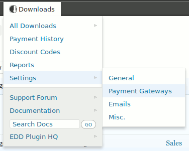 Easy Digital Downloads Toolbar in action - a second level - settings: payment gateways ([Click here for larger version of screenshot](https://www.dropbox.com/s/er1a5z5n5i2k98h/screenshot-3.png))