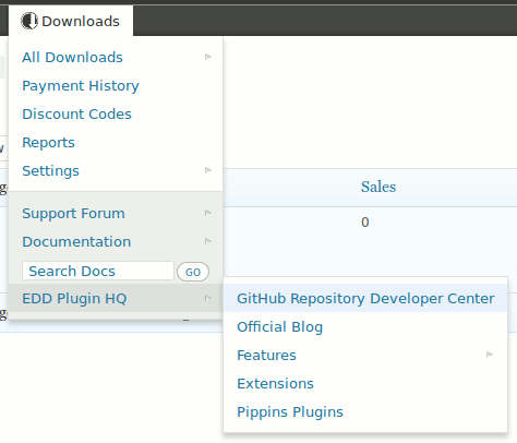 Easy Digital Downloads Toolbar in action - a secondary level - resources: plugin headquarters & stuff ([Click here for larger version of screenshot](https://www.dropbox.com/s/j5q9g6px690h8c3/screenshot-6.png))