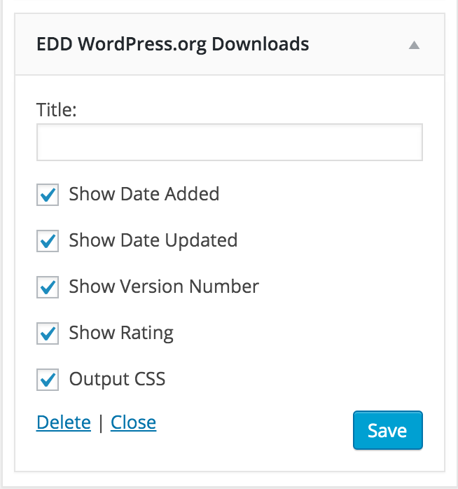 The EDD WordPress.org Downloads widget settings.