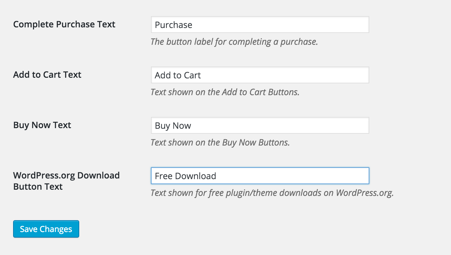 Change the button text for downloads added as WordPress.org plugins or themes in EDD Settings -> Misc.