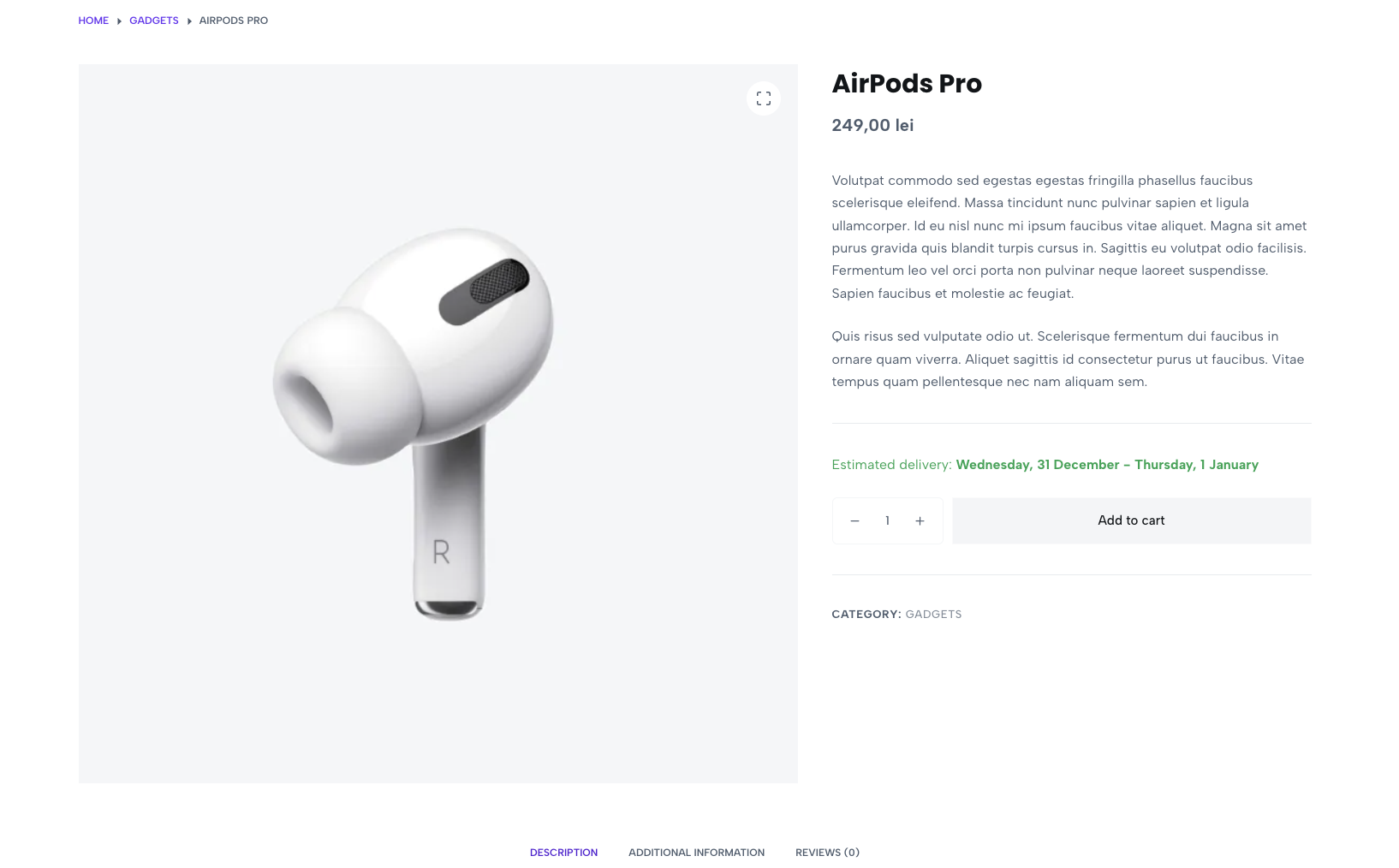 Estimated delivery notice displayed on the product page.