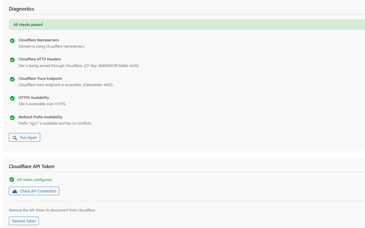 Cloudflare diagnostics — all checks passed
