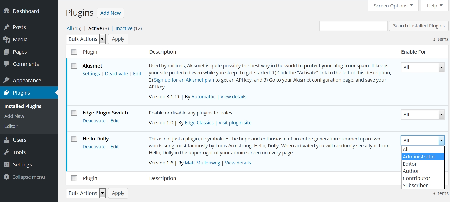 Enable any plugins for roles.