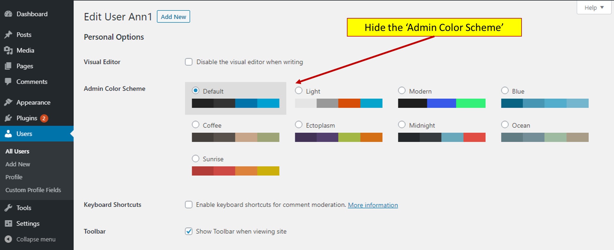 Hide or show the color scheme picker from your users' profiles!