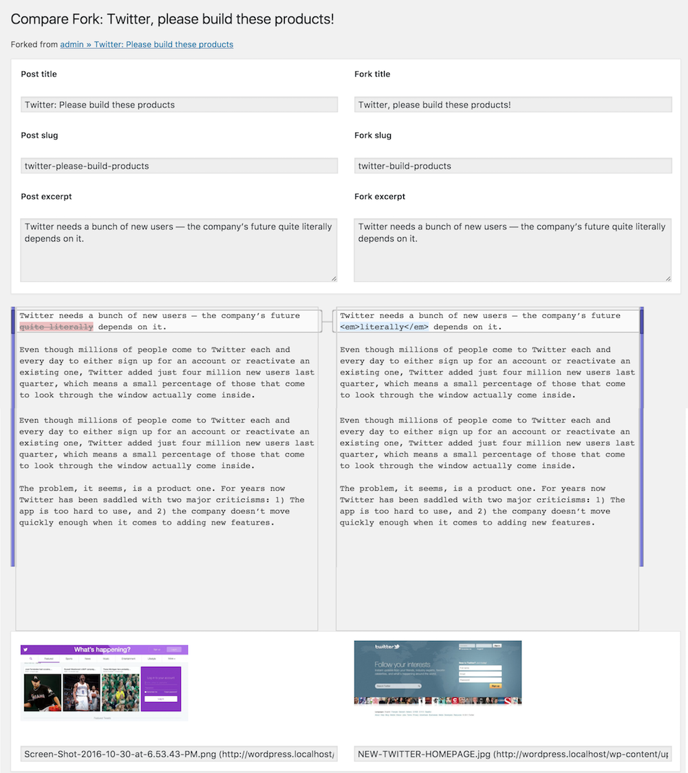 Compare forked posts with original posts