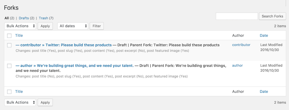All your forked posts are listed separately