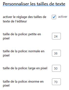 Réglages tailles de texte