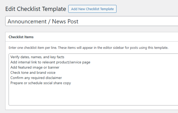 Template edit screen.