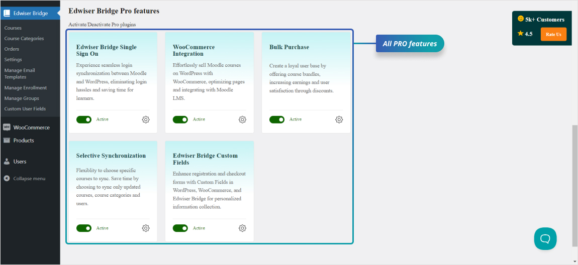 Course options: Course options allow customization of Moodle course settings, including price and description, for seamless integration with WordPress.