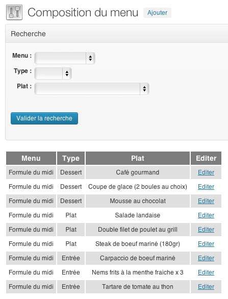 Compose your menu (back-office)