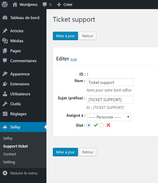 Back-office : ticket support listing