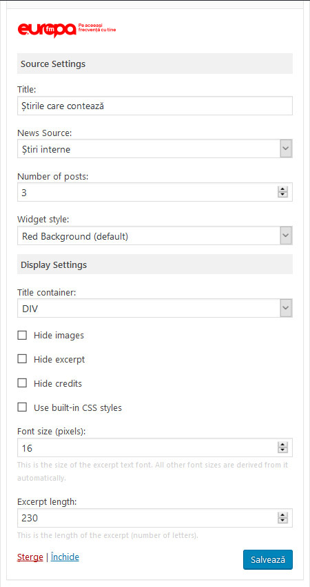 Plugin settings page