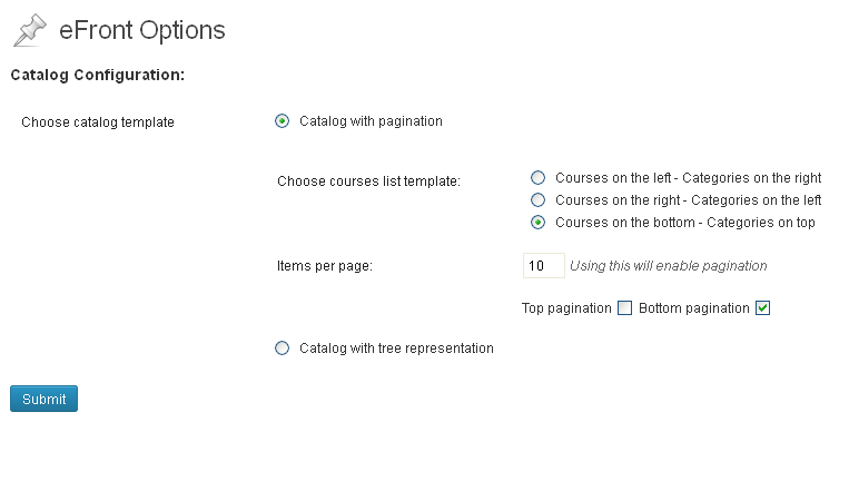 Administration panel > eFront > eFront Options.