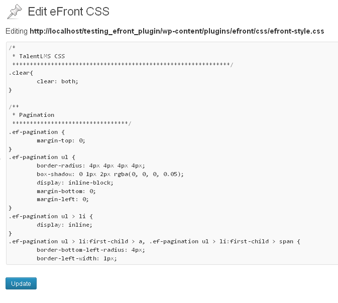 Administration panel > eFront > Edit eFront CSS.