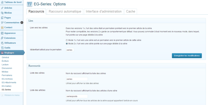**Options page**: personalized the plugins with the parameters, and the options.