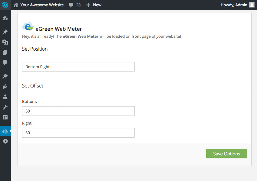 After install your plugin and register on (https://egreen.green/), change the settings