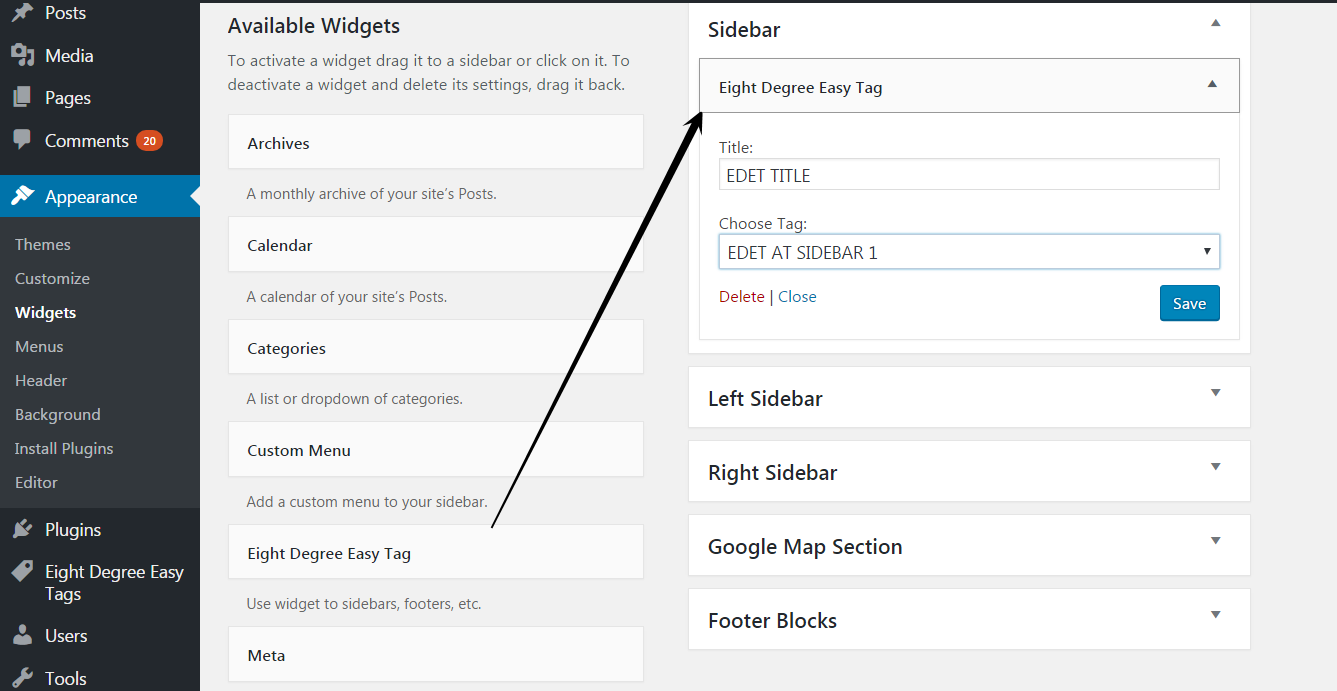 EDET into widget areas(sidebars, footers)