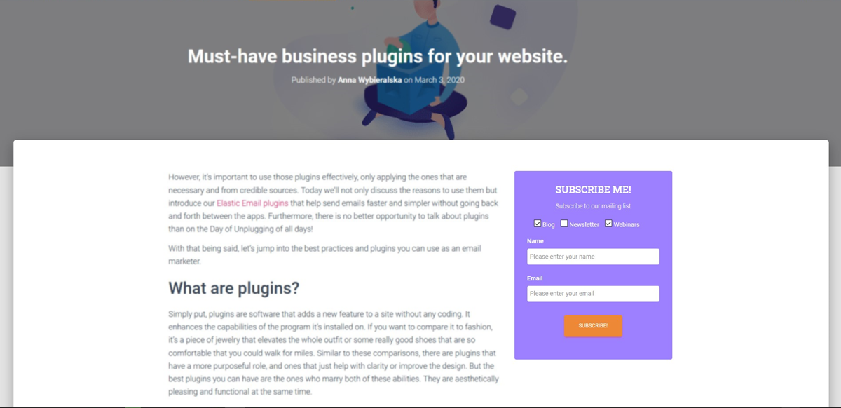 Install the Elastic Email Subscribe Form with ease! Just provide a few details and check out  the possibilities
