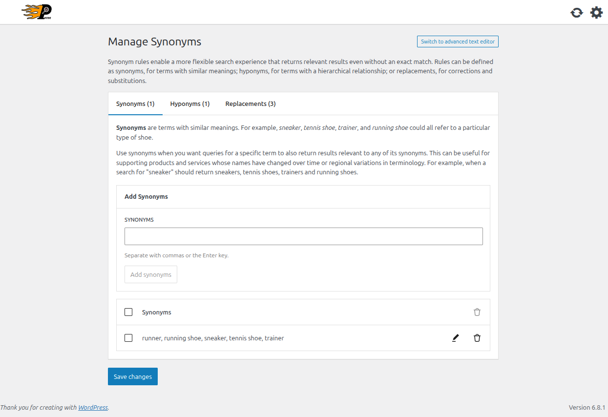 Synonyms Dashboard