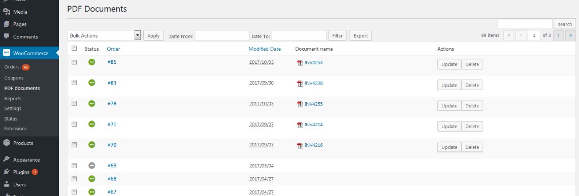 PDF documents manage page