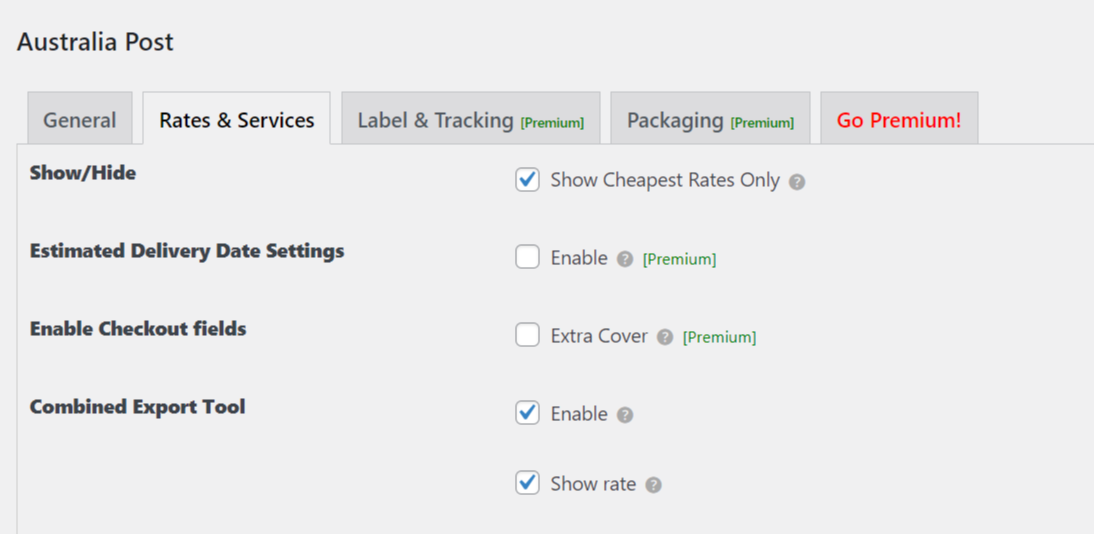 Rates and Services settings