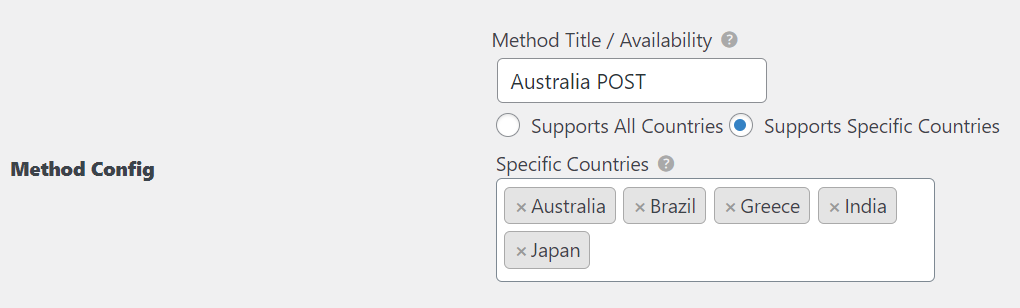 Method Configuration for specific countries