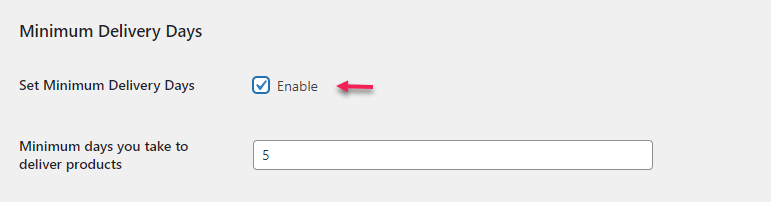 Minimum Delivery Days Settings.