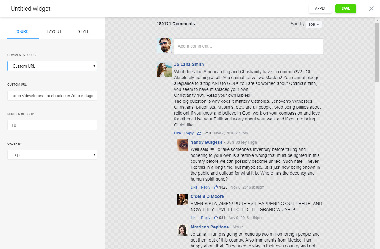 Set the Custom Link as source to display comments on any page you need!