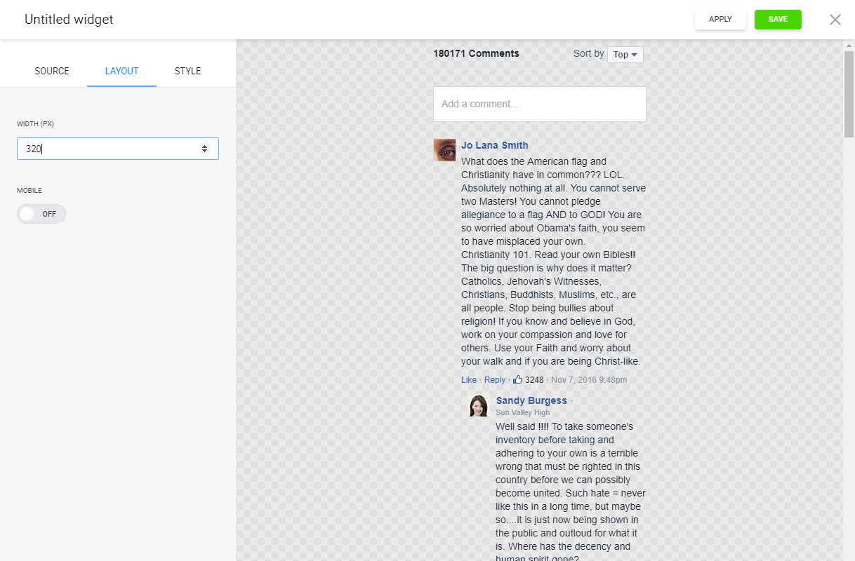 Make the plugin fit any part of your website by setting the feed’s width in pixels.