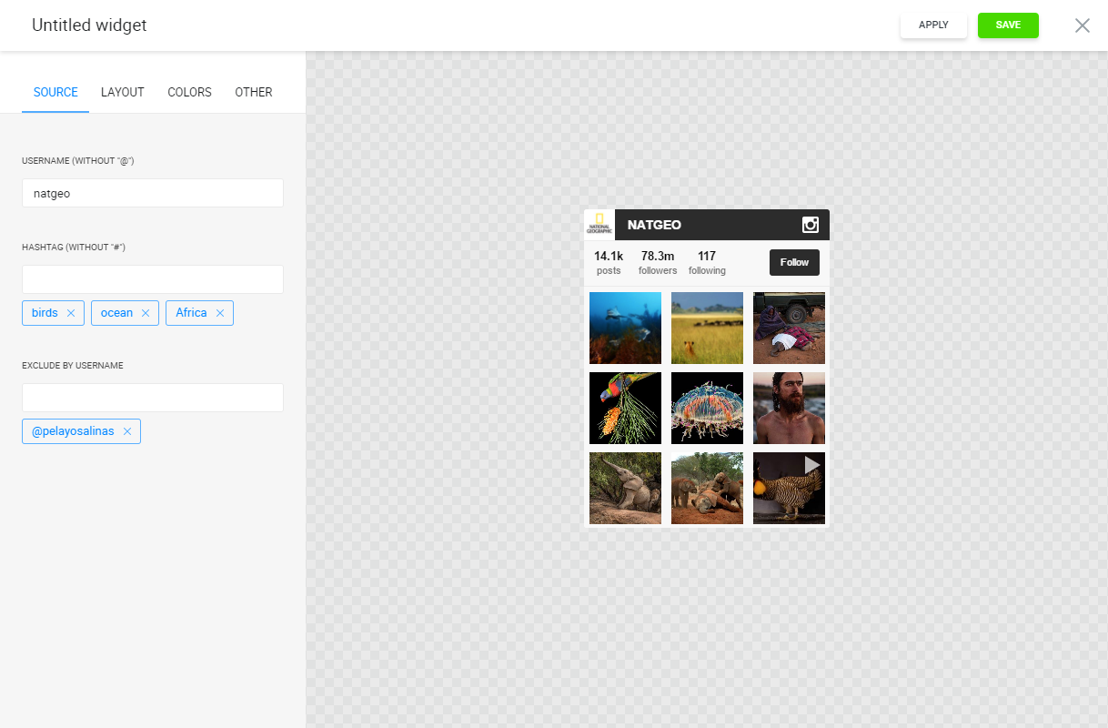 Display your Instagram account, its info and posts in a widget that can be placed anywhere you like on your website