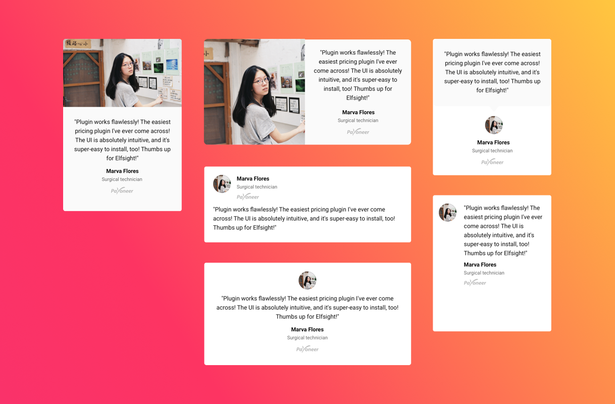 Try 6 adaptive testimonial templates and find the one you need