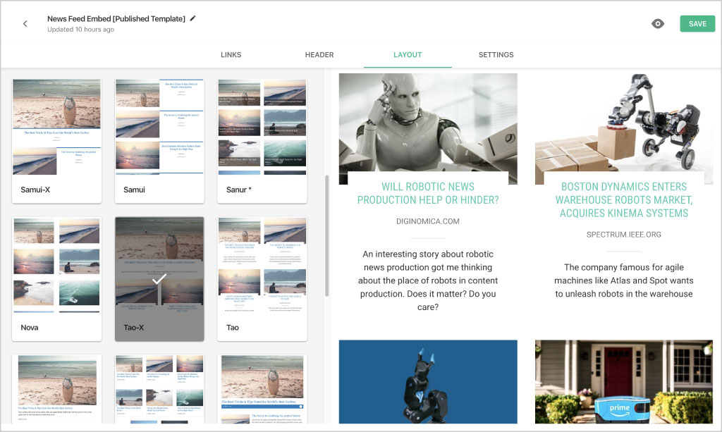Choose beautiful responsive layouts with a single click - no coding required.