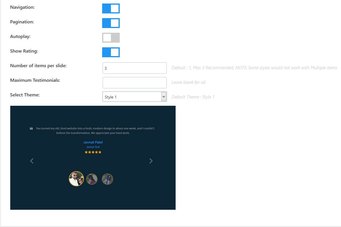 Testimonial Style Setting