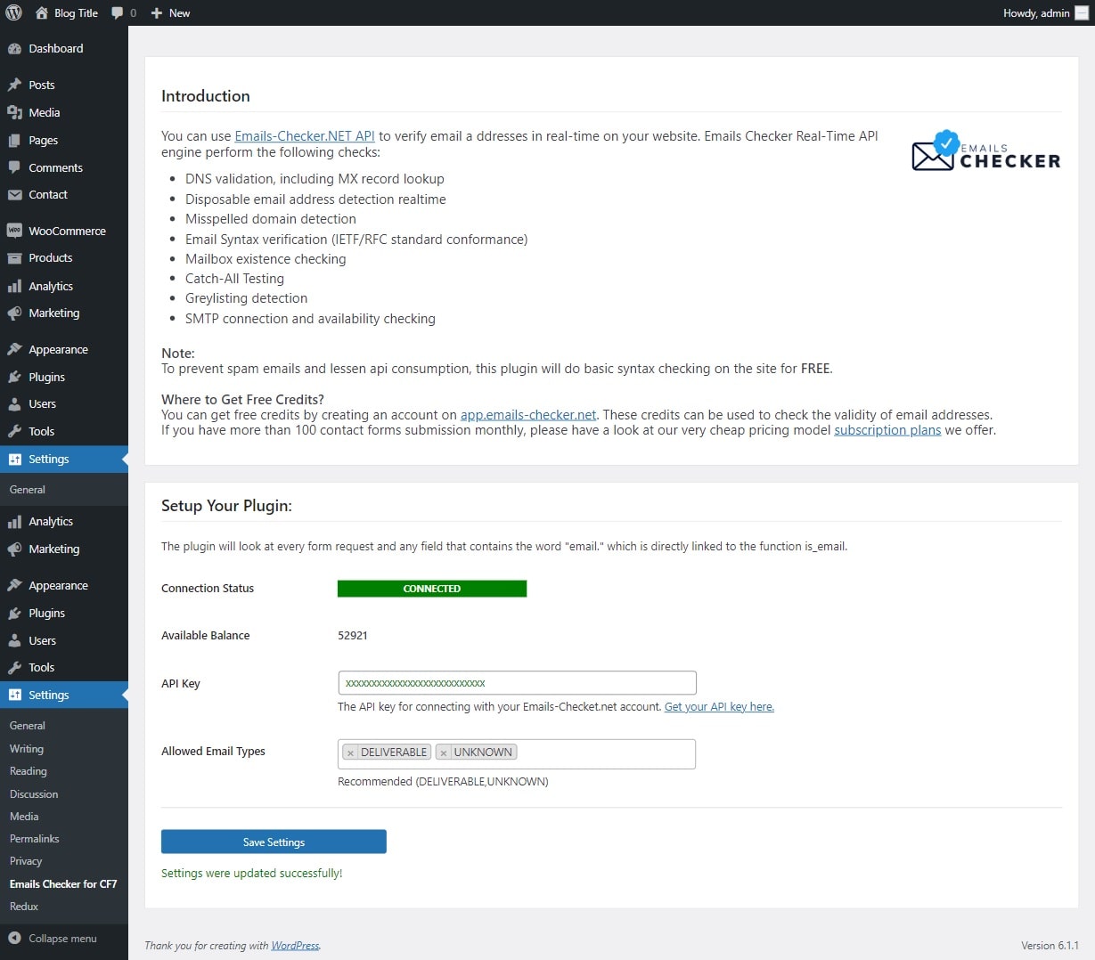 Email Checker API Credits and Statics