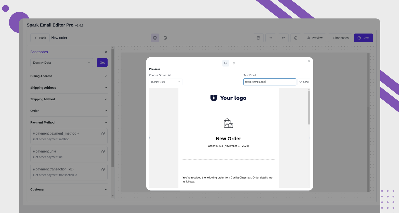 Preview and send test email