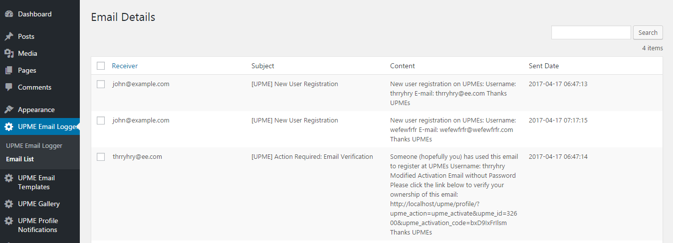 **Sent Email List**