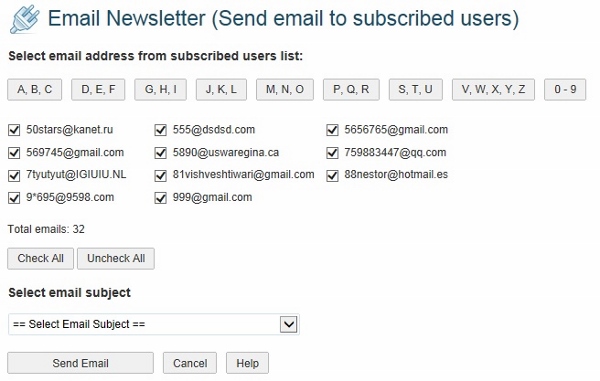 Send Mail to Subscribed Users. http://plugins.readygraph.com/email-newsletter/screenshots/