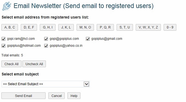 Send Mail to a Registered User. http://plugins.readygraph.com/email-newsletter/screenshots/