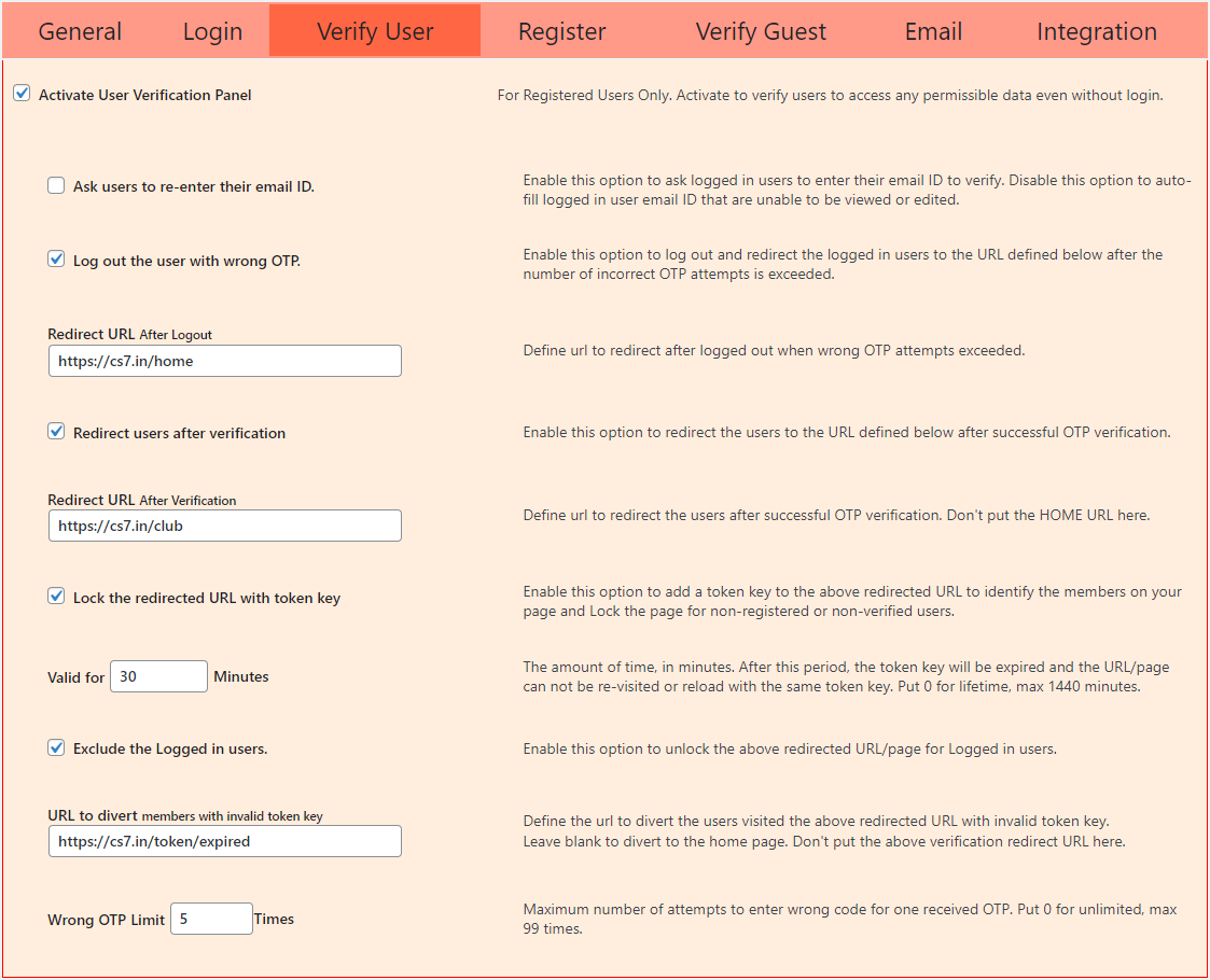 Verify User Settings