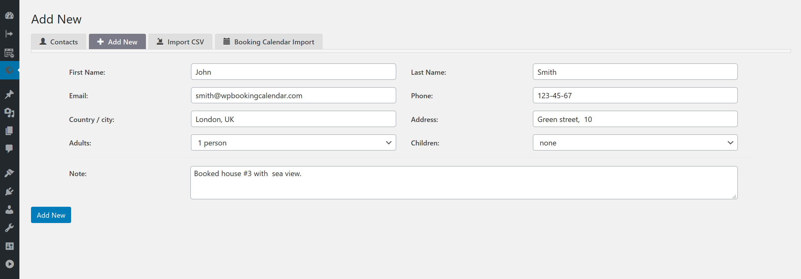 **Add contact manually** - create a new contact in a custom contact form with any number of fields.