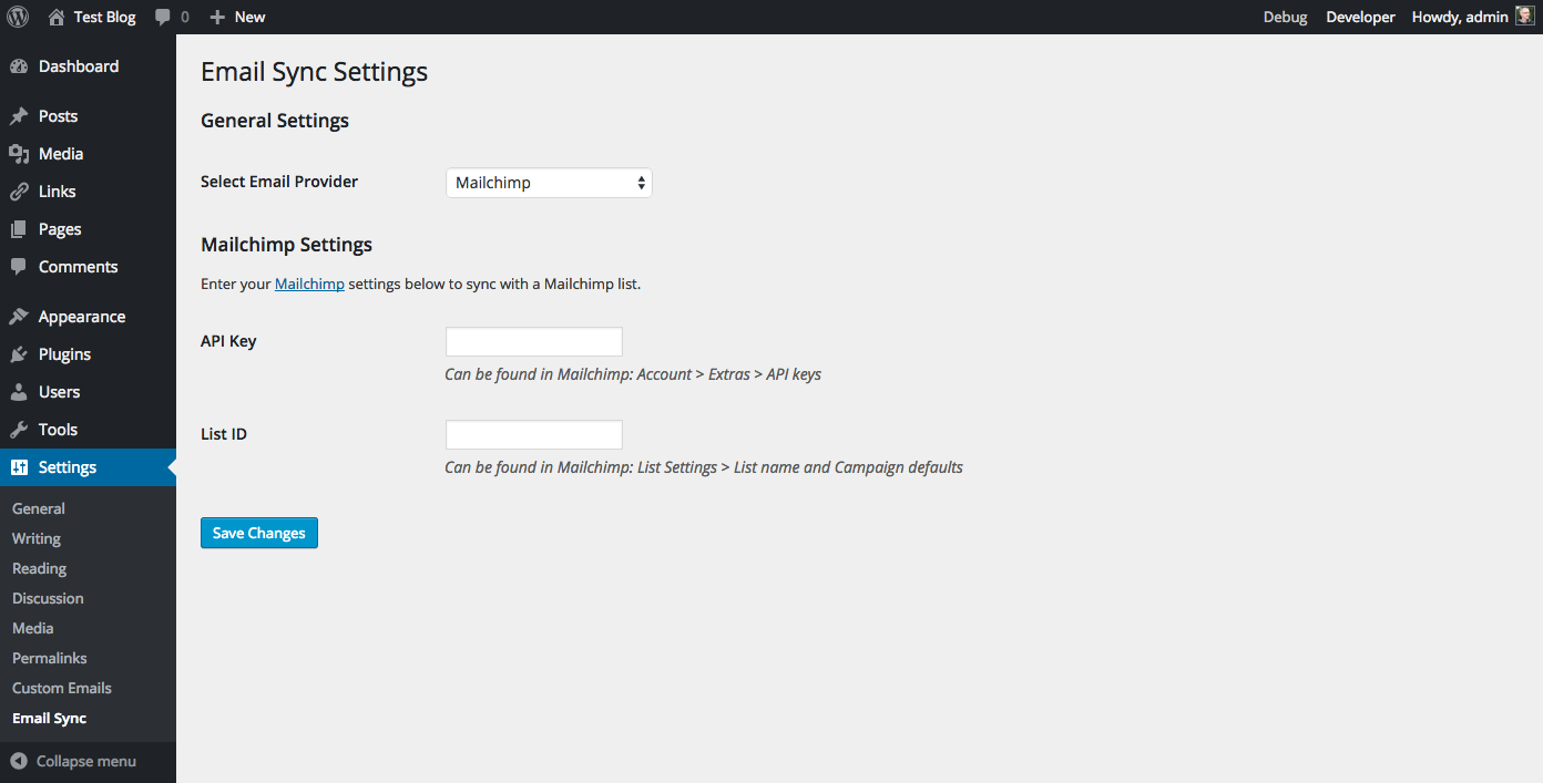 Email Sync settings