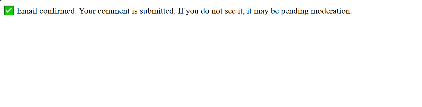 The message shown after email is confirmed.