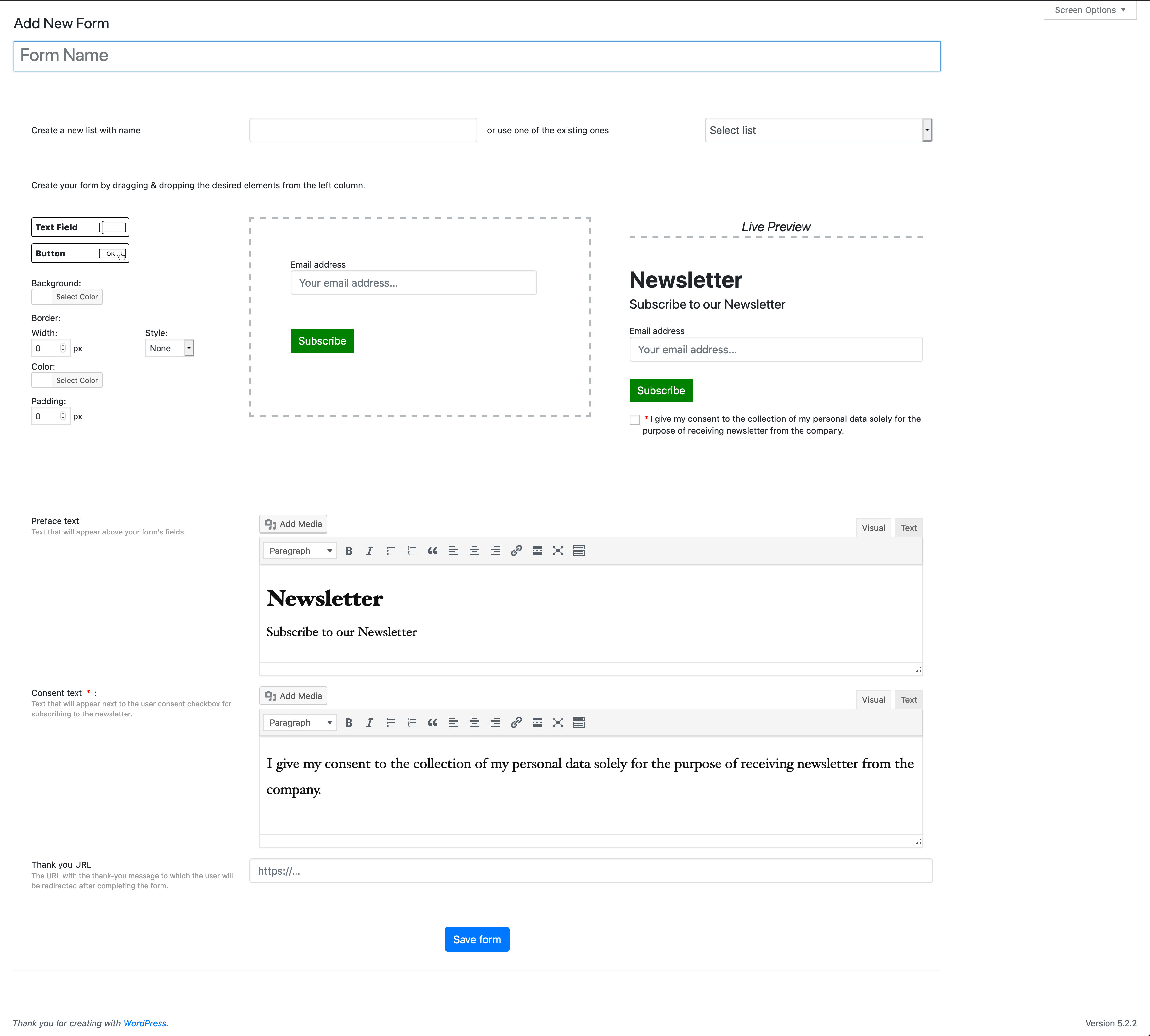 Add New Form Page