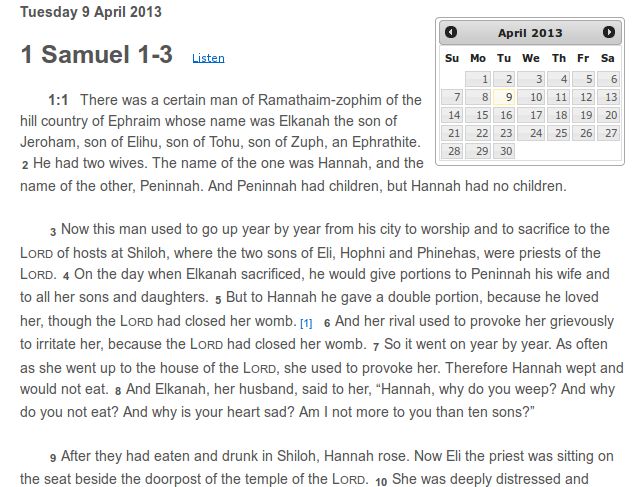 Sample result for page of Through the Bible in a Year.