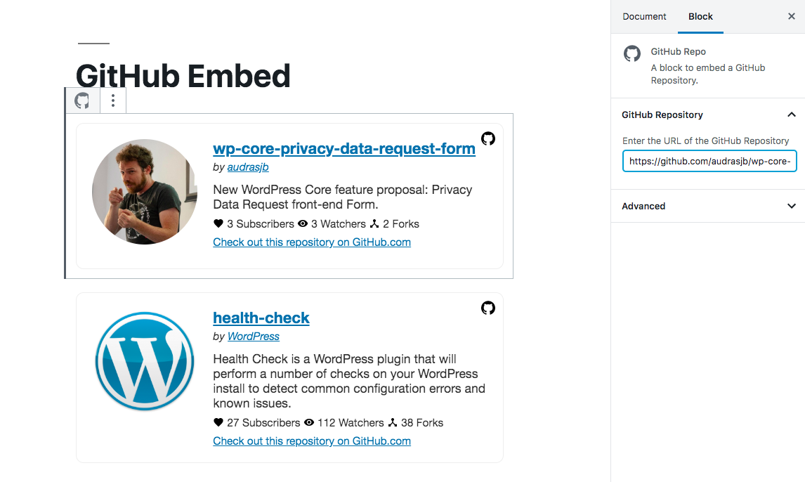 Embed your GitHub Repositories in your Post content.