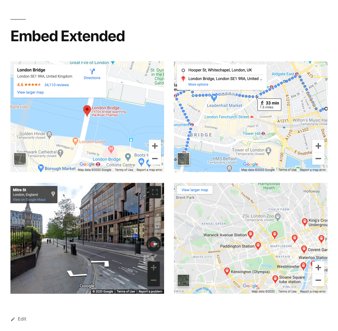 Embed Google Maps links.