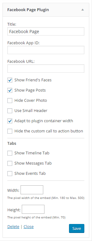 Facebook Page Plugin widget settings